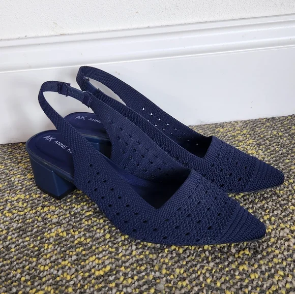 Anne Klein Navy Knit Slingback Heels Size 7 - Picture 11 of 14